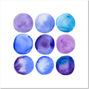 Watercolour blue dots Posters and Art